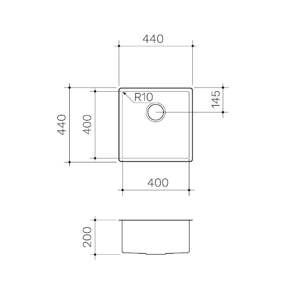 Clark Prism Single Bowl Undermount/Overmount Kitchen Sink Technical Drawing - The Blue Space