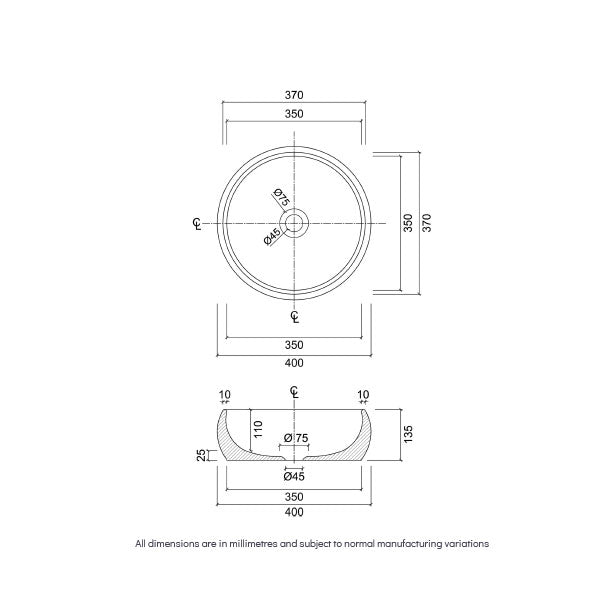 Eight Quarters Seymour Sault Above Counter Basin Technical Drawing - Online at The Blue Space