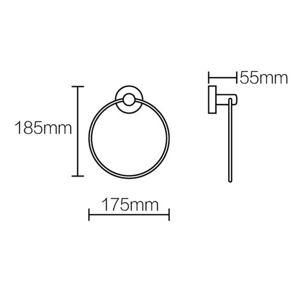 the blue space greens tapware zola towel ring technical drawing