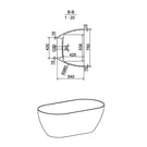 Kaskade Lucia Freestanding Stone Bath Matte White 1500mm Technical Drawing - The Blue Space