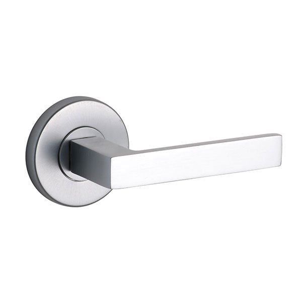 Lane Cambridge Dummy Lever Set On Round Rosette Brushed Satin Chrome Box - The Blue Space