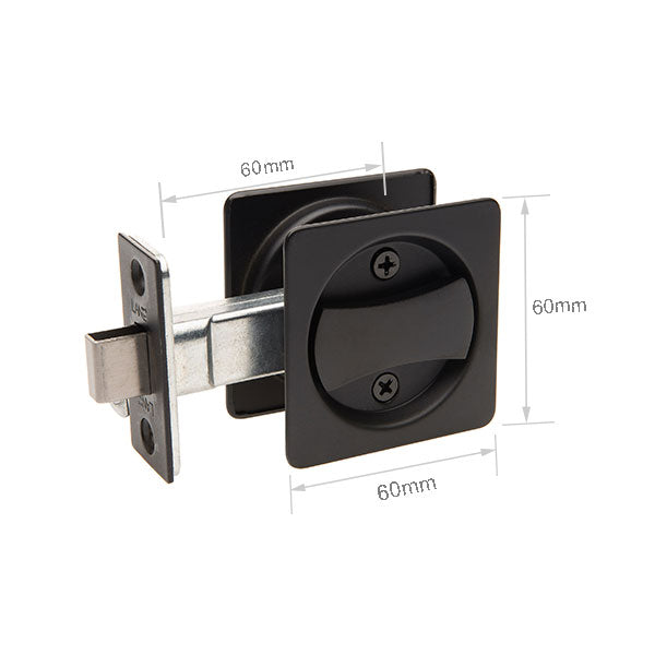 Lane Cavity Slider Privacy Set Square Rosette Matte Black Technical Drawing - The Blue Space