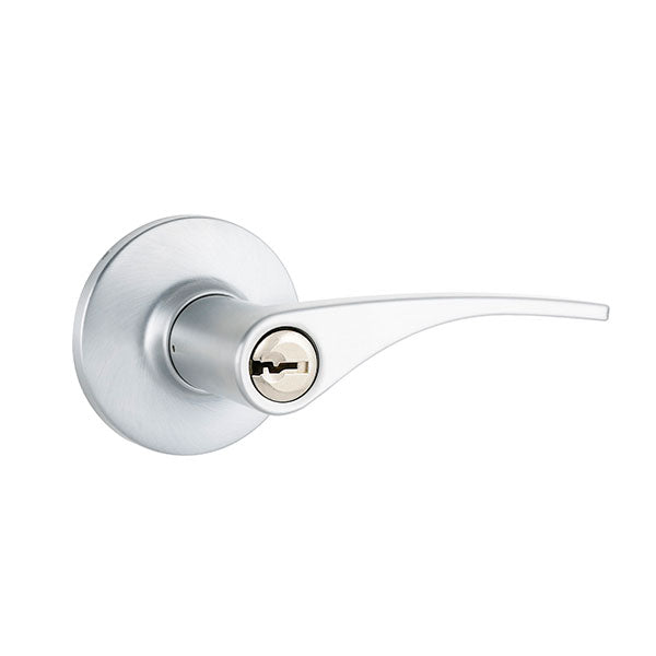 Lane Victoria Entrance Lever Set On Round Rosette Brushed Satin Chrome - The Blue Space