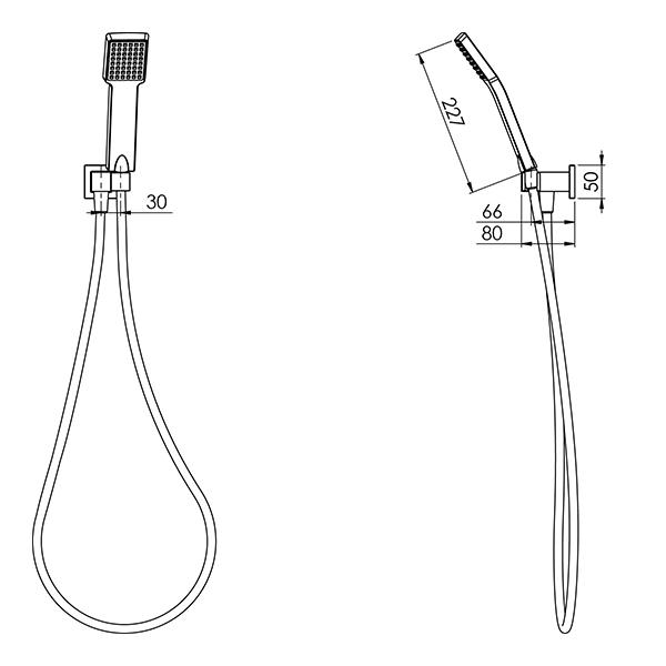 Technical Drawing - Phoenix Lexi Hand Shower - Matte Black