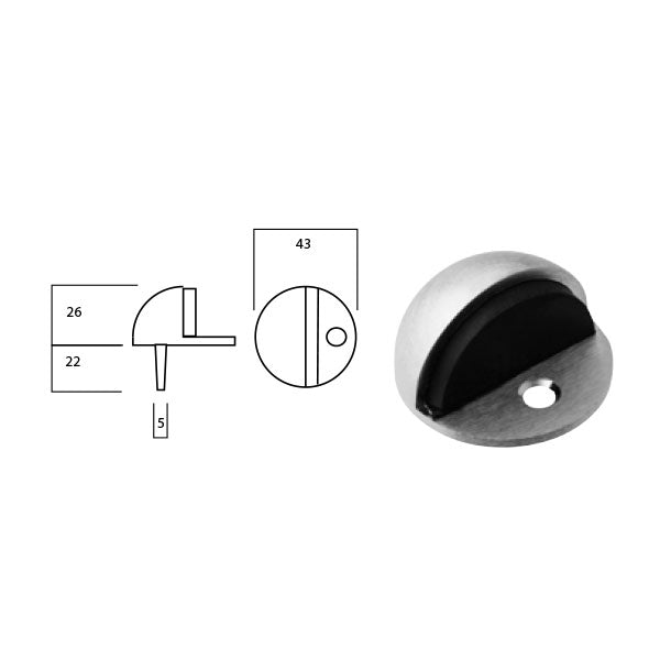 Lockwood A290 Half Moon Door Stop Brushed Satin Chrome Technical Drawing - The Blue Space