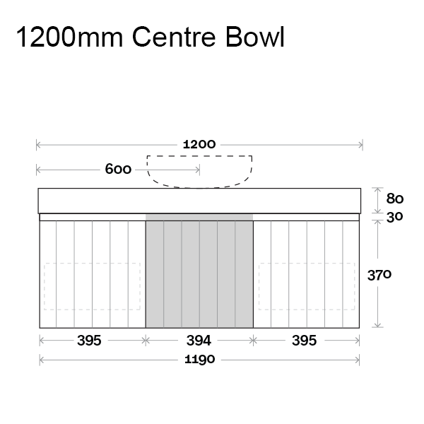 Marquis Chelsea Wall Hung Vanity 1200mm Centre Bowl Technical Drawing - The Blue Space