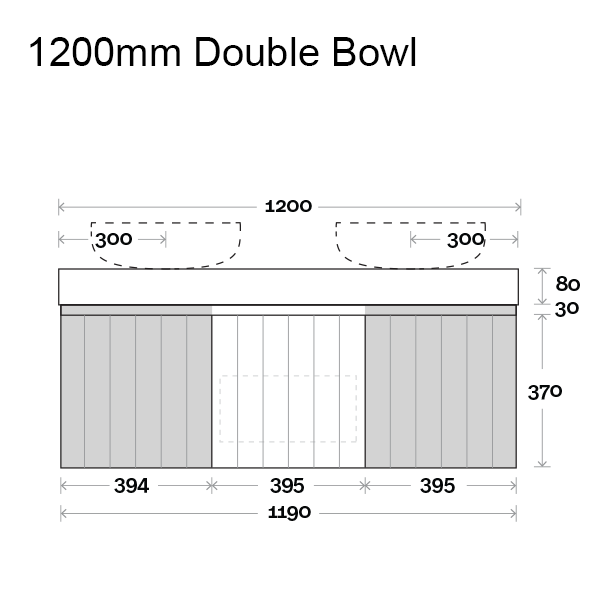Marquis Chelsea Wall Hung Vanity 1200mm Double Bowl Technical Drawing - The Blue Space