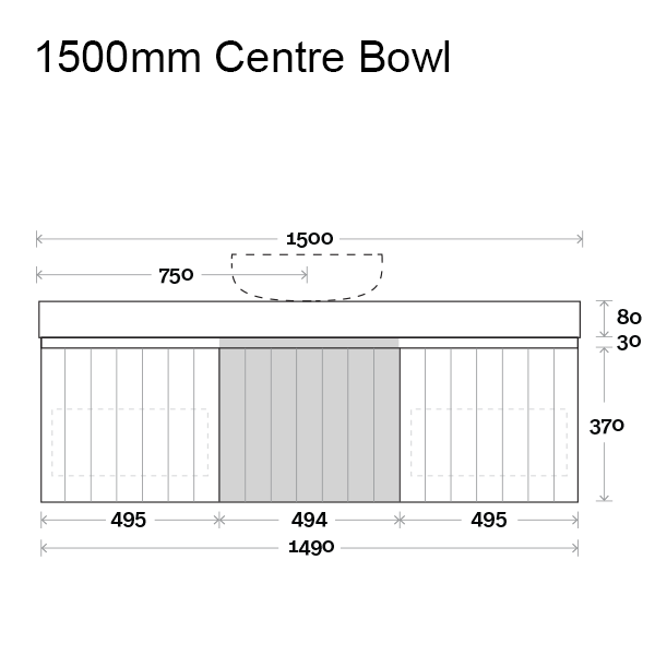 Marquis Chelsea Wall Hung Vanity 1500mm Centre Bowl Technical Drawing - The Blue Space