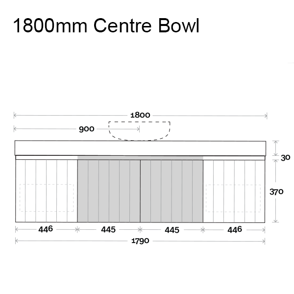 Marquis Chelsea Wall Hung Vanity 1800mm Centre Bowl Technical Drawing - The Blue Space