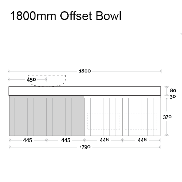 Marquis Chelsea Wall Hung Vanity 1800mm Offset Bowl Technical Drawing - The Blue Space