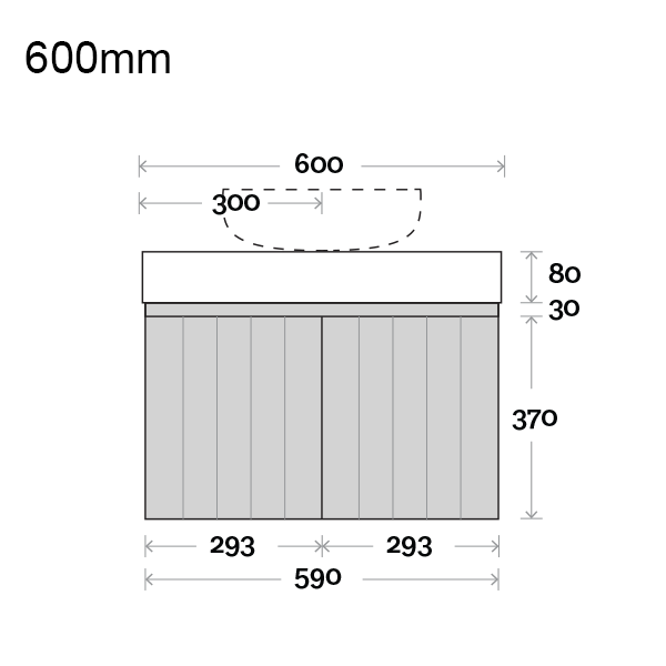 Marquis Chelsea Wall Hung Vanity 600mm Technical Drawing - The Blue Space