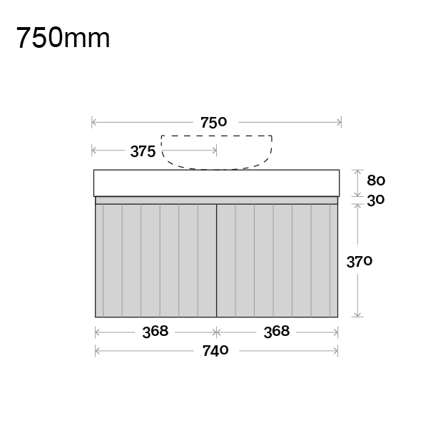Marquis Chelsea Wall Hung Vanity 750mm Technical Drawing - The Blue Space