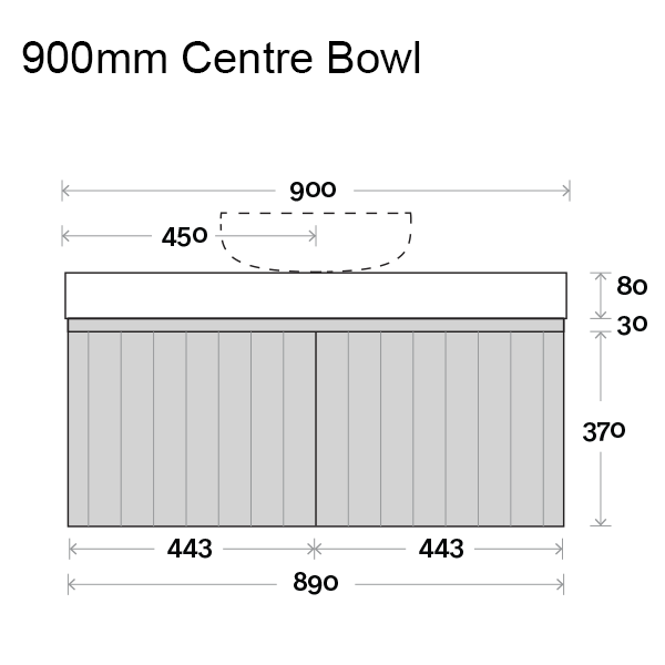 Marquis Chelsea Wall Hung Vanity 900mm Technical Drawing - The Blue Space