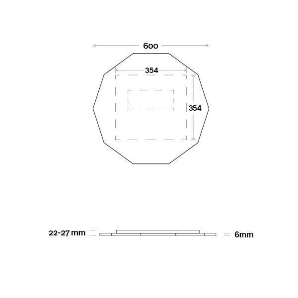 Marquis Deco Mirror 600mm Technical Drawing - The Blue Space