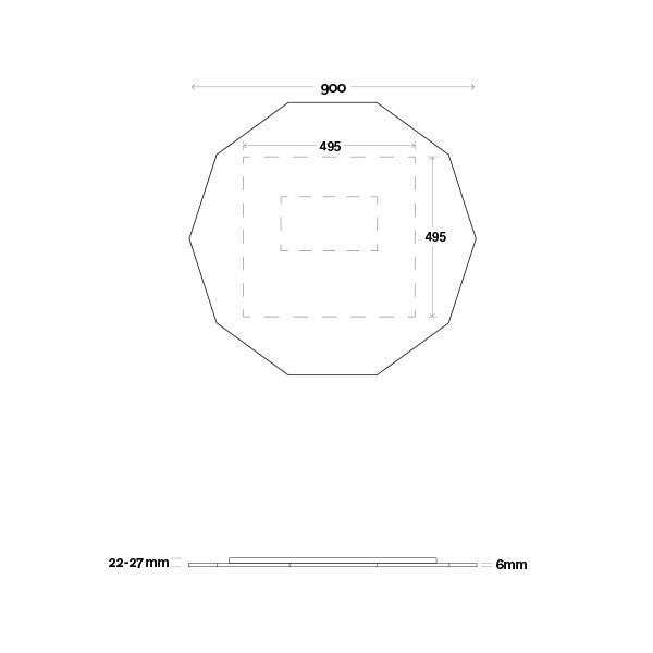Marquis Deco Mirror 900mm Technical Drawing - The Blue Space