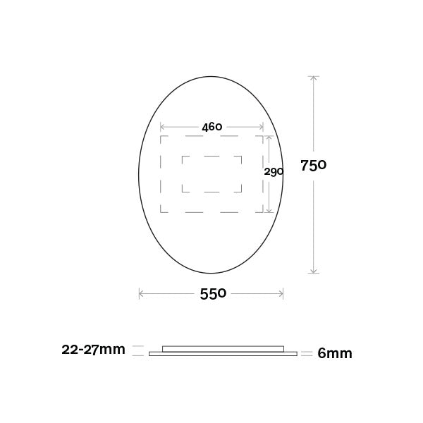 Marquis Oval Mirror 550mm Technical Drawing - The Blue Space