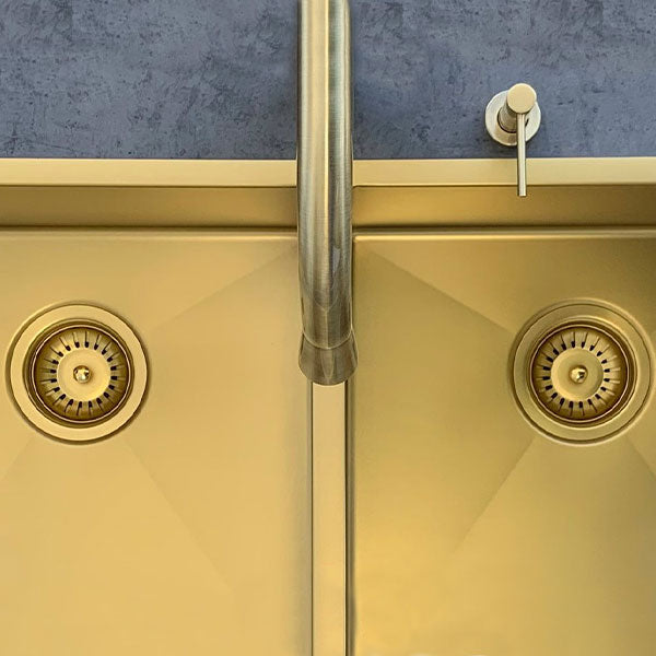 Meir Double Bowl PVD Kitchen Sink 860mm Brushed Bronze Gold Top View - The Blue Space