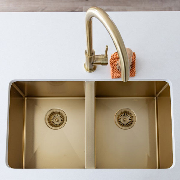 Meir Double Bowl PVD Kitchen Sink 760mm Brushed Bronze Gold - The Blue Space