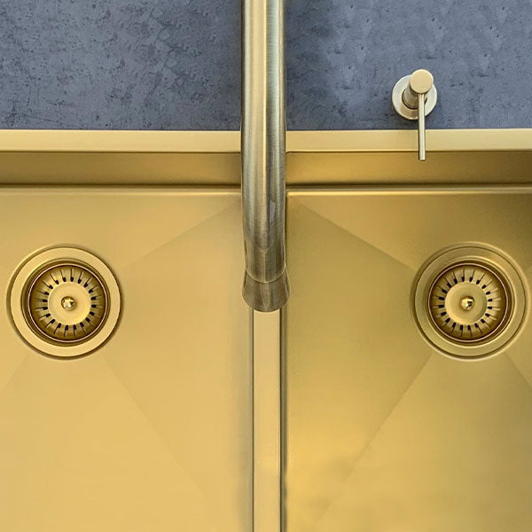 Meir Double Bowl PVD Kitchen Sink 760mm Brushed Bronze Gold Top - The Blue Space