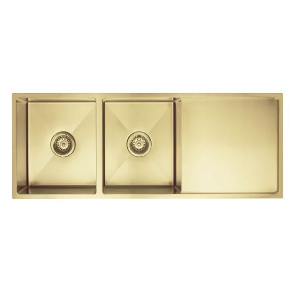 Meir Kitchen Sink Double Bowl 1160x440 Brushed Bronze Gold top view | The Blue Space