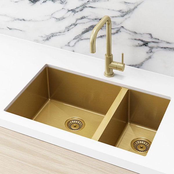 Meir Double Bowl PVD Kitchen Sink 670mm Brushed Bronze Gold - The Blue Space