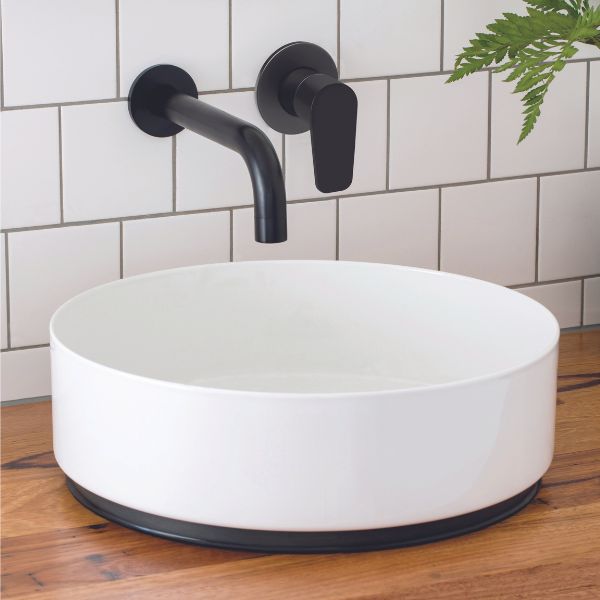 Meir Paddle Round Wall Mixer Matte Black in Modern Kitchen Design - The Blue Space