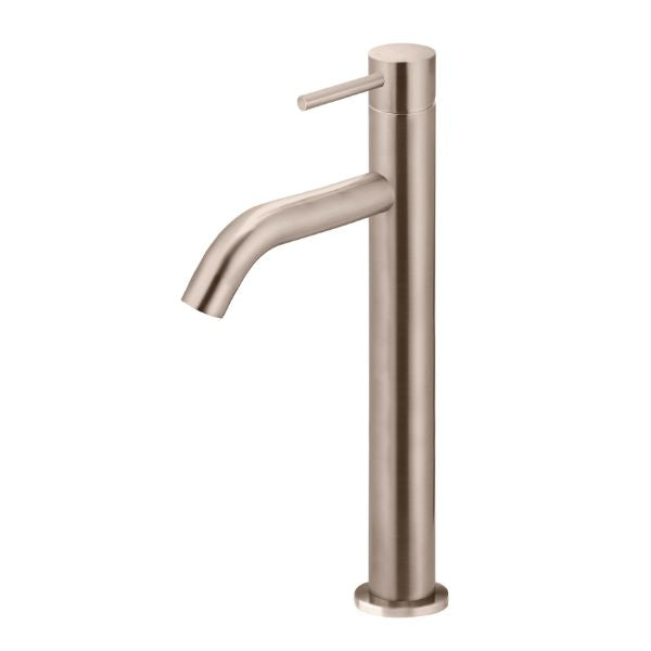 Meir Piccola Tall Basin Mixer - Champagne in side angel view - The Blue Space