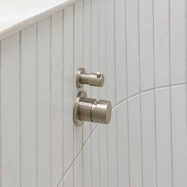 Meir Pinless Round Wall Mixer with Diverter Brushed Nickel in Modern Kitchen Design - The Blue House