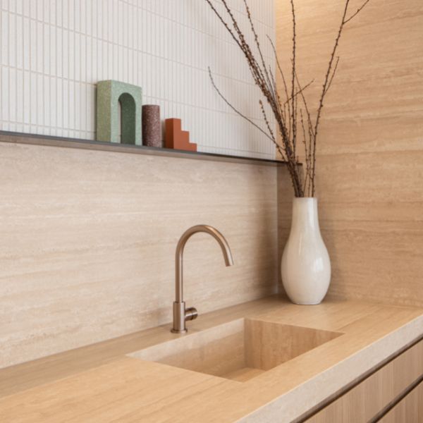 Meir Pinless Round Kitchen Sink Mixer Tap Champagne in Modern Kitchen Design - The Blue Space