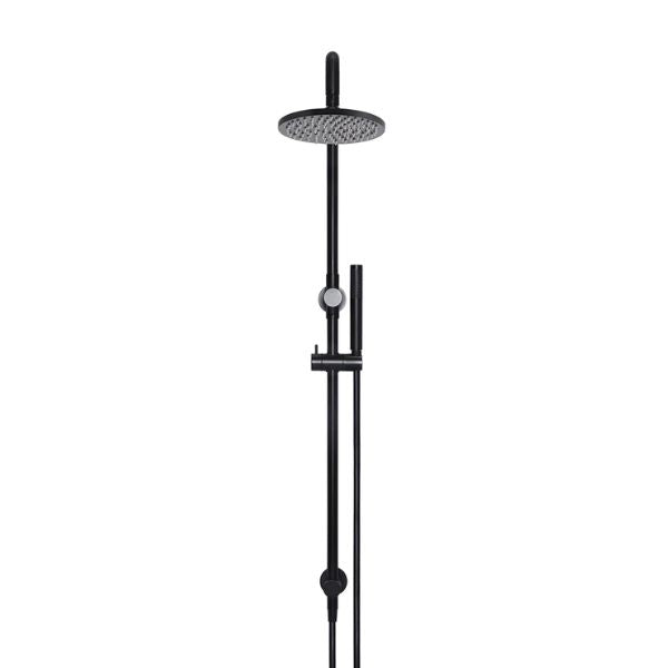 Meir Round Combination Shower Rail 200mm Rose & Hand Shower - Matte Black front view - The Blue Space