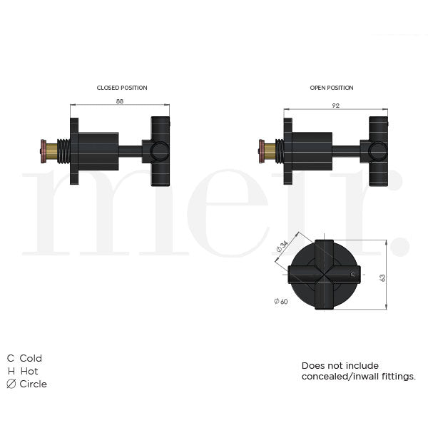 Meir Round Cross Jumper Valve Wall Top Assemblies Technical Drawing - The Blue Space