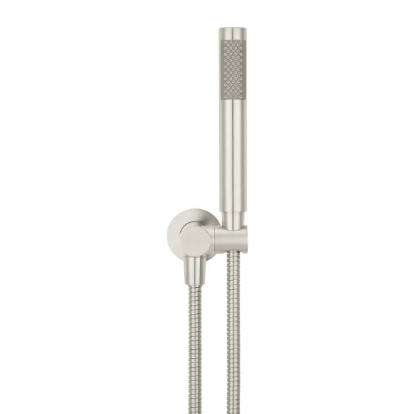 Meir Round Shower on Bracket - Brushed Nickel in front view - The Blue Space