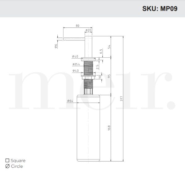 Meir Round Soap Dispenser Technical Drawing - The Blue Space
