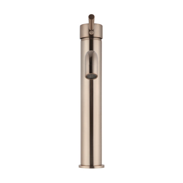 Meir Round Tall Champagne Basin Mixer with Curved Spout | The Blue Space
