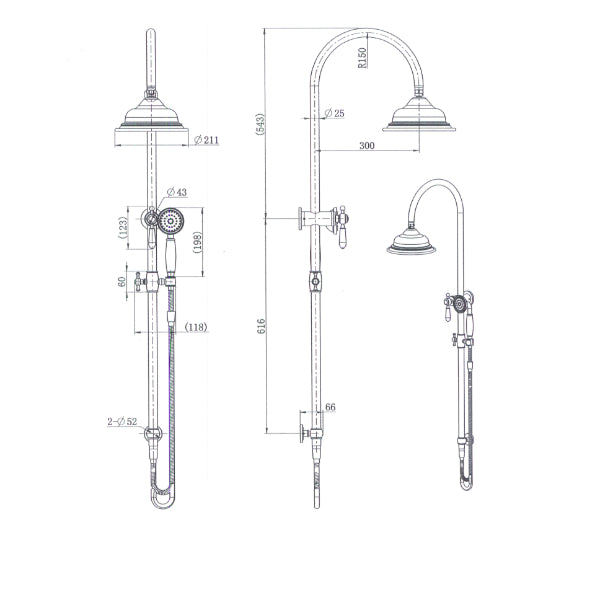Modern National Bordeaux Twin Shower System Technical Drawing - The Blue Space