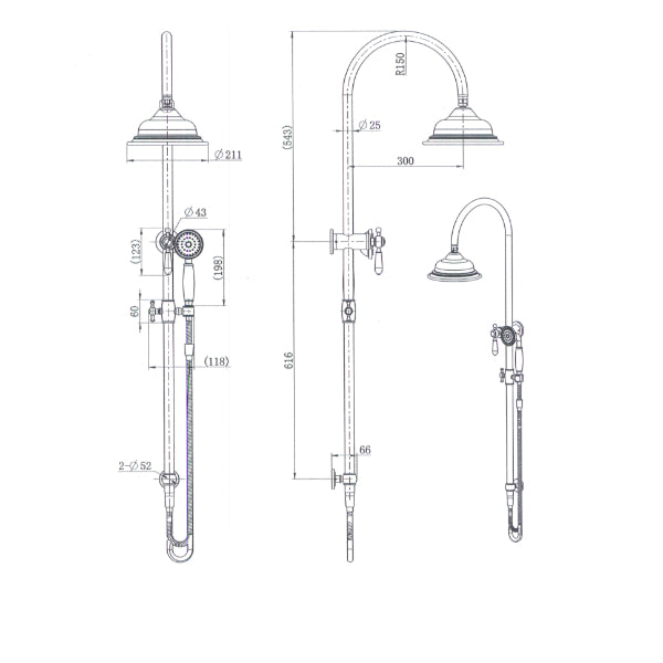 Modern National Bordeaux Twin Shower System Technical Drawing - The Blue Space