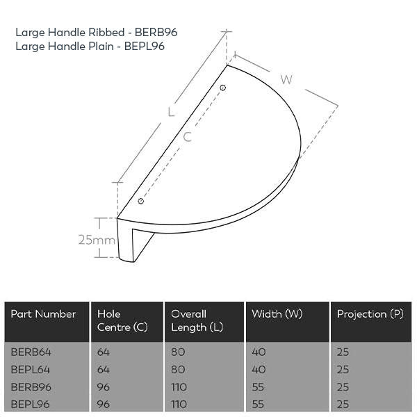 Momo Handles Barrington Eclipse Dark Brushed Brass Large Ribbed Technical Drawing - The Blue Space
