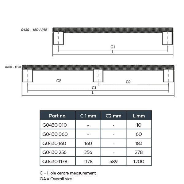 Momo Handles Graf Knurled D Handle Technical Drawing - The Blue Space