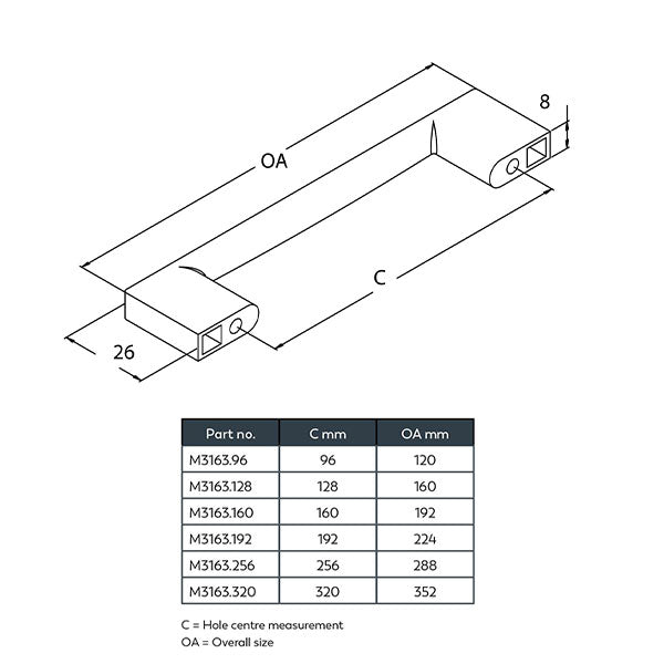 Momo Handles Livorno D Handle Technical Drawing - The Blue Space
