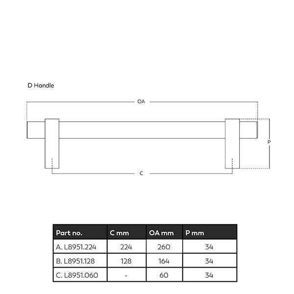 Momo Handles Loreto Bar Pull Technical Drawing - The Blue Space
