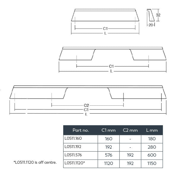 Momo Handles Rail D Handle Technical Drawing - The Blue Space