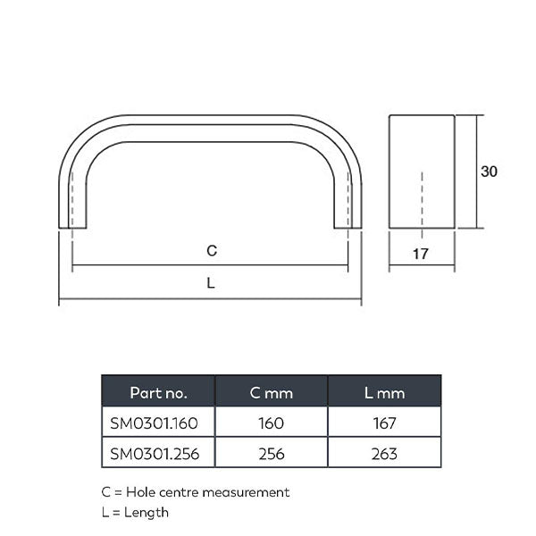 Momo Handles Sense Mini D Handle Technical Drawing - The Blue Space