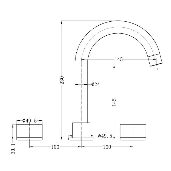 Nero Kara Basin Set Technical Drawing - The Blue Space