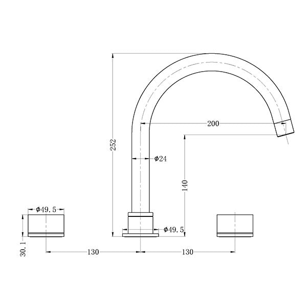 Nero Kara Bath Set Swivel Spout Technical Drawing - The Blue Space