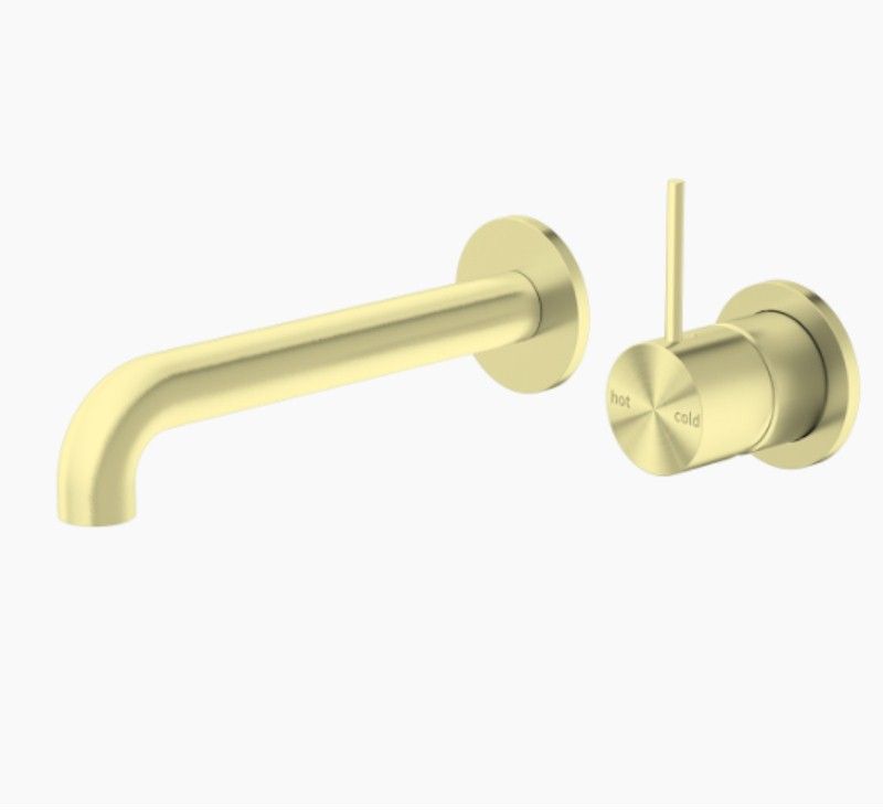 Nero Mecca Wall Basin Mixer Sep BP Handle Up 185mm Spout Brushed Gold NR221907D185BG - The Blue Space