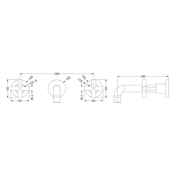 Nero X Plus Wall Basin Set 180mm - Matte Black Technical Drawing - The Blue Space