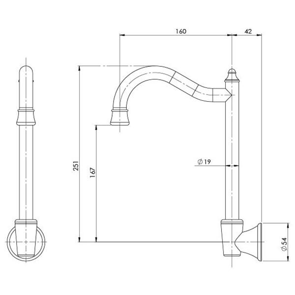 Phoenix Nostalgia Wall Sink Outlet Shepherds Crook Technical Drawing - The Blue Space
