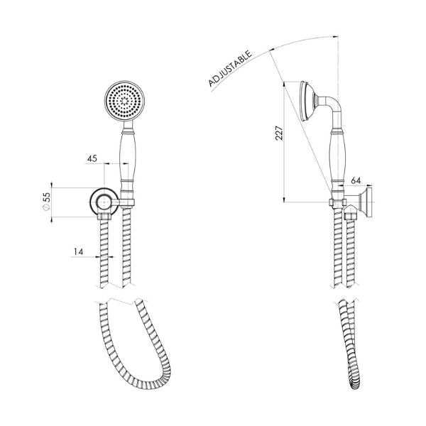 Technical Drawing; Phoenix Cromford Hand Shower