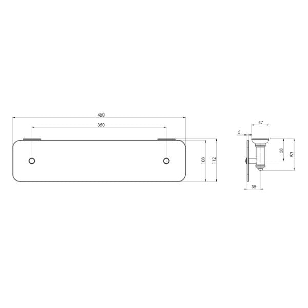 Technical Drawing: Phoenix Cromford Glass Shelf 450mm