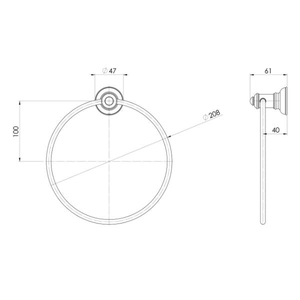 Technical Drawing; Phoenix Cromford Hand Towel Holder